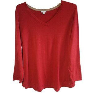 J.Jill Womens Red V-Neck Long Sleeve Top - 2X Classic Artsy Workwear